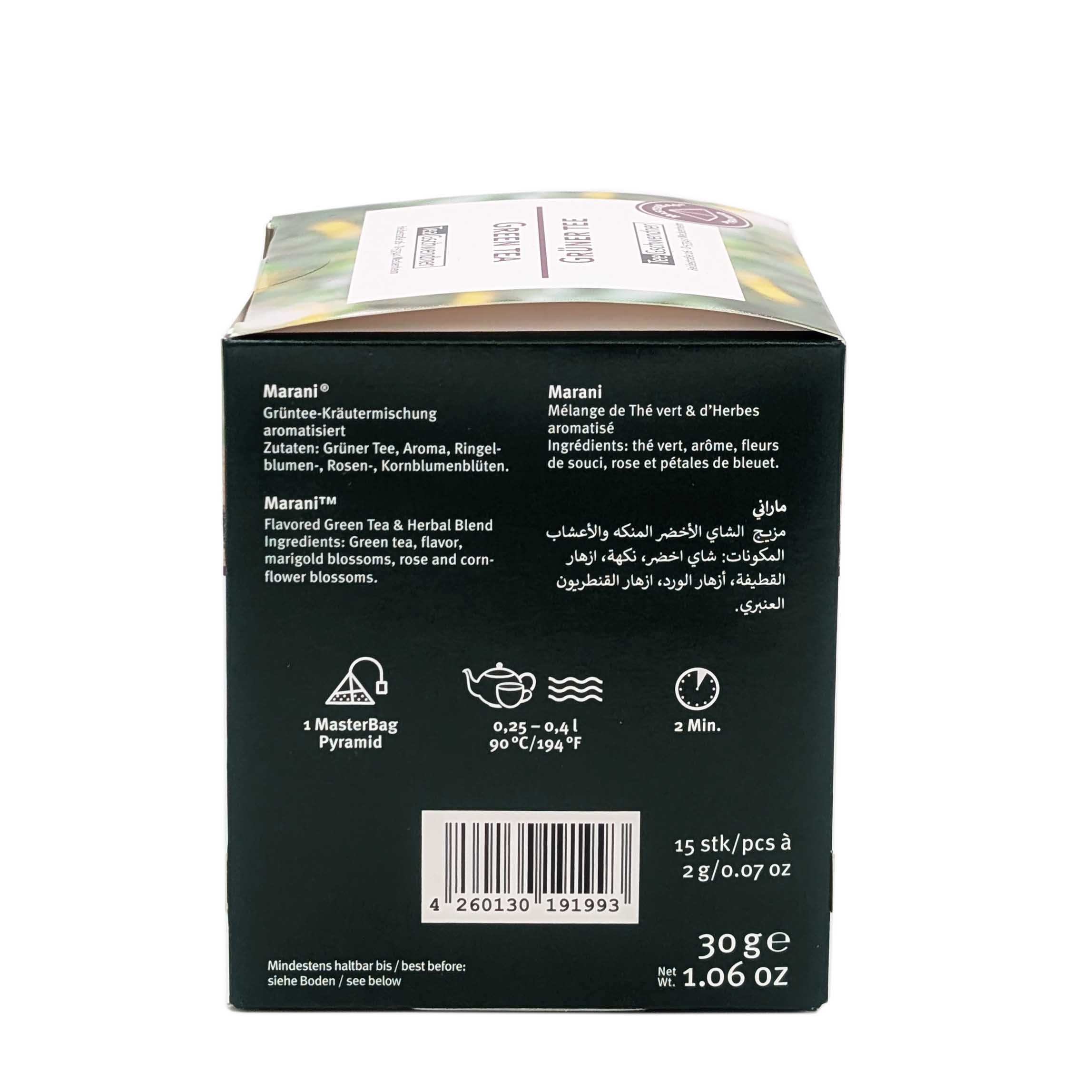 Verpackung Marani Grüner Tee Kräutermischung 30g