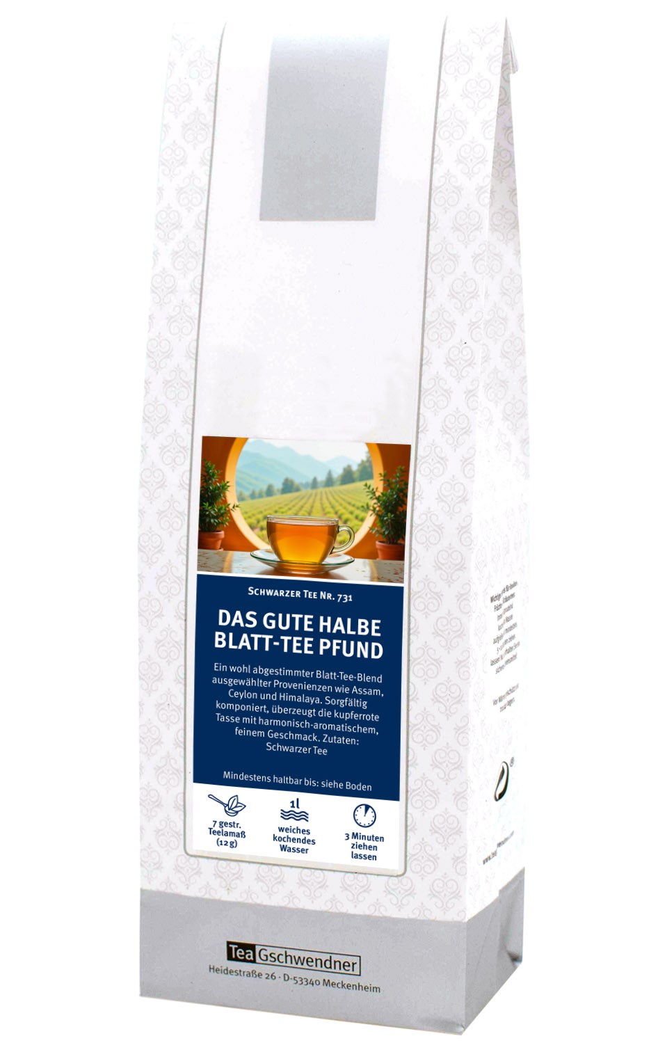 Packung TeaGschwendner Schwarzer Tee Das gute halbe Blatt-Te