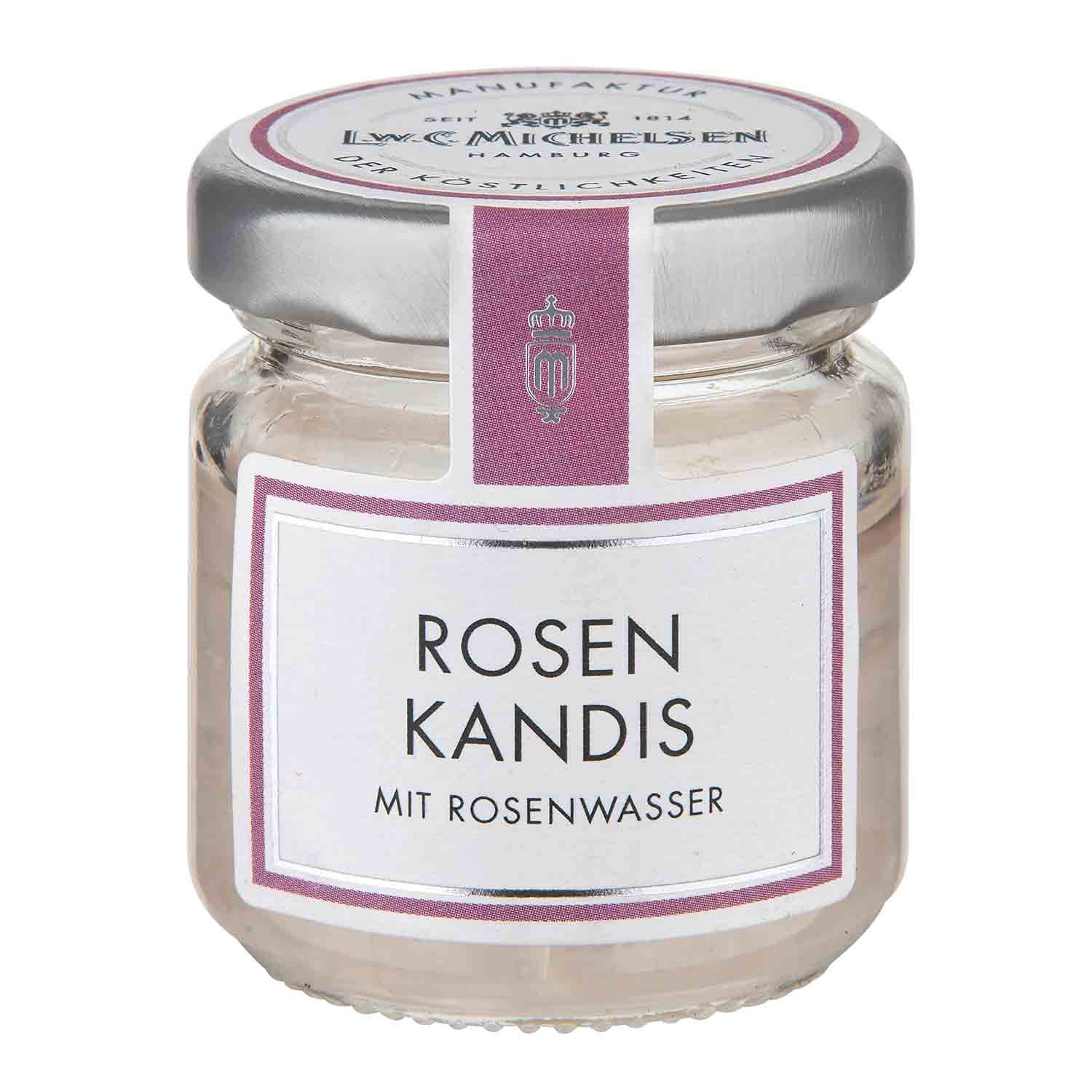 Glas L.W.C. Michelsen Rosenkandis mit Rosenwasser