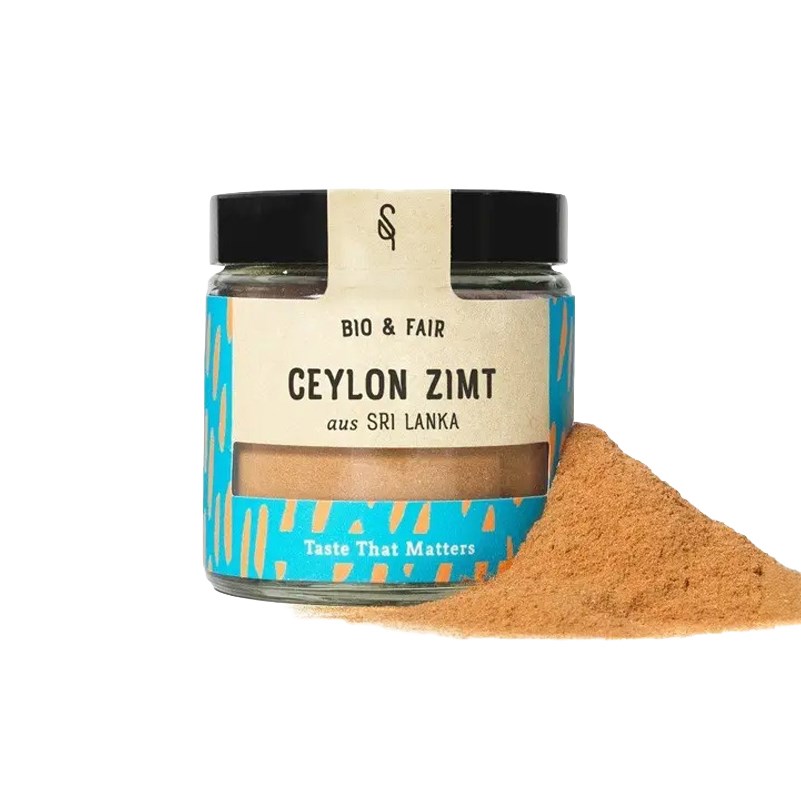 Bio Ceylon Zimt gemahlen 45 g von SoulSpice im Glas, aromatisch-süßes Gewürz für Getränke, Desserts sowie Fleisch- und Gemüsegerichte
